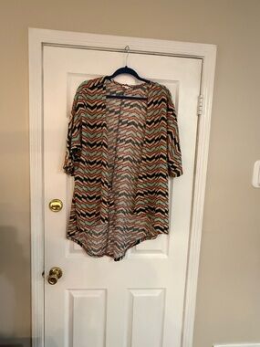 LuLaRoe Striped Terry Knit I Open Cardigan - Coral, Mint, Navy, Yellow